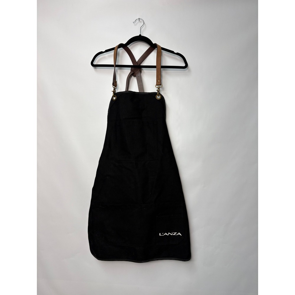 L'ANZA Professional Barber Stylist Apron Black Canvas Leather Straps Adjustable